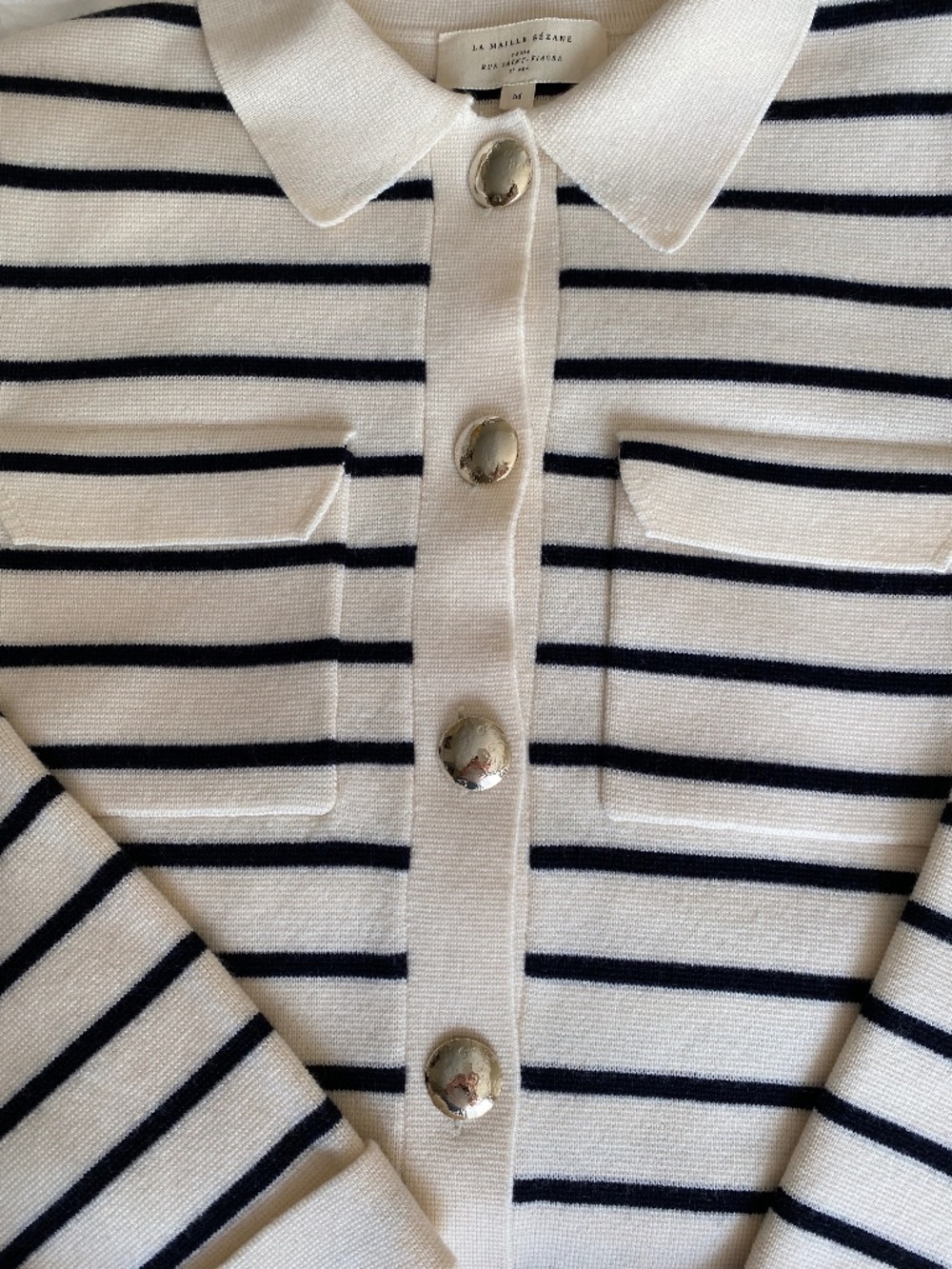 Betty Cardigan Ecru/Navy Stripe (M) - Picture 4 of 11